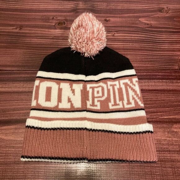 PINK Victoria's Secret Black and Pink Knit Hat - Picture 1 of 3